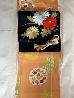 名古屋帯　染め　志ま亀　ちりめん　菊唐草 志ま亀 染め名古屋帯 菊唐草 ブラウン系 縮緬 金彩 おまけ付き