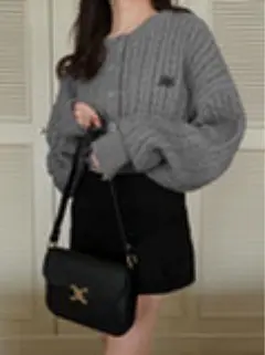 ロゴ刺繍ケーブルニットショート丈カーディガン[k9311d]