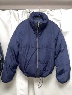 ジーユー　ネイビー L 中綿スタンドカラーブルゾンSC