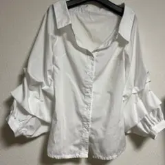 ホワイト バルーンスリーブシャツ 長袖