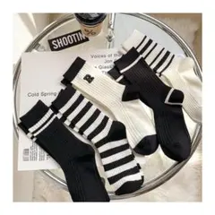 ◇白黒 ソックス 靴下 シンプル 可愛い モノトーン 靴下5足セット 小さめ