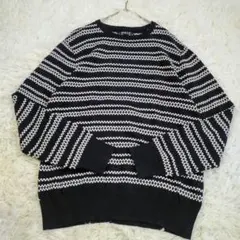 21men プルオーバー ニット 綿100% ボーダー 黒 ブラック L