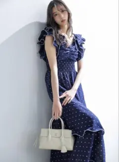 【限定カラー】SNIDEL フリルスリーブバリエプリントワンピース