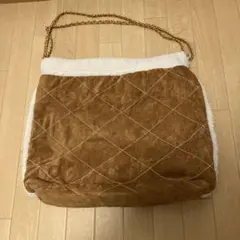 ブラウン スエード調 キルティングショルダーバッグ