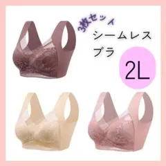 【2L】3枚セット シームレスブラ ノンワイヤー 大きいサイズ ナイトブラ