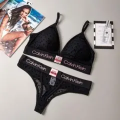 カルバン・クライン calvin klein ブラセット下着セット　黒　ピンクS