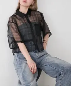 新品未開封　【forksy.】シアーチェック クロップド丈 半袖シャツ