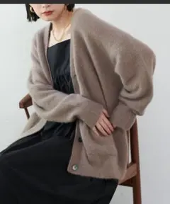 ラルータ　LARUTA　FOX混Vネックカーディガン　モカ　ブラウン　フォックス