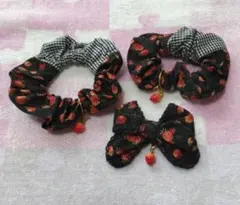 最終価格❗ピンクハウス生地使用❤️シュシュ＆りぼんブローチ