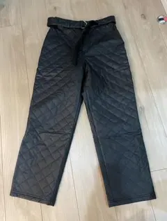 ZARA キルティング ブラックパンツレザー風 USA5