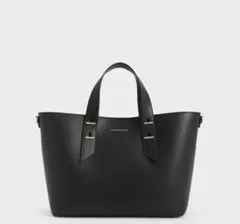 【CHARLES&KEITH】黒 レザー ハンドバッグ　トートバッグ　2way
