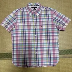 TOMMY HILFIGER 半袖チェックシャツ Lサイズ　綿