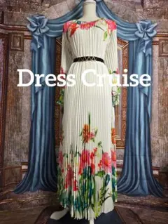 フリー【新品インポートセレクト】オールプリーツエレガントワンピースドレス白花