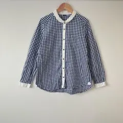 パーリッシィ　par ici 長袖　ギンガムチェック　シェル釦　丸襟　ネイビーのサムネイル