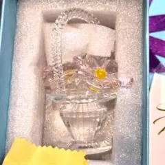 AA860n クリスタルガラス フラワーバスケット 置物 ピンク インテリア雑貨