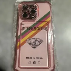 iPhone14pro用クリアケース カード収納付き ピンク