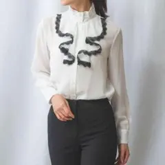 定価約3万円 新品 ナラカミーチェ ブラック レース ドレープ フリル ブラウス