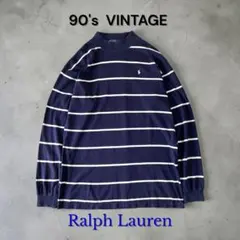 90sビンテージラルフローレンモックネックロンT長袖ボーダーTシャツPOLOのサムネイル