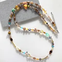 80cm　ロング　ミックス　ハンドメイド　ビーズネックレス