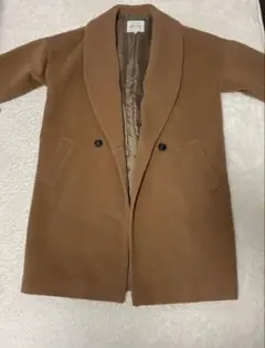 ブラウン ノーカラーダブルボタンコート