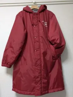 赤　裏側フリースキルティング フード付き ナイロン　防寒ロングジャケット