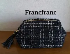 Francfrancツイード口金マチ広タッセルポーチ