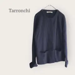 Tarronchi 【40】ノーカラー　長袖ジャケット　紺　綿　スナップボタン