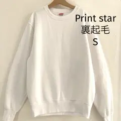 Print star 裏起毛　クルーネックトレーナー　ホワイト　S