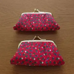 がま口ポーチ2個セット アクセサリー 小物 ケース 赤 花柄