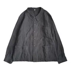 コットン リネン ユーロ フレンチ ワークジャケット カバーオール ブラック