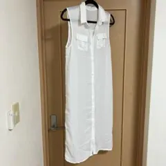 ホワイト シアーノースリーブ シャツM