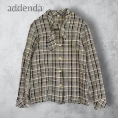 addenda シルク混 チェック柄 長袖ボウタイシャツ ベージュ　リボン