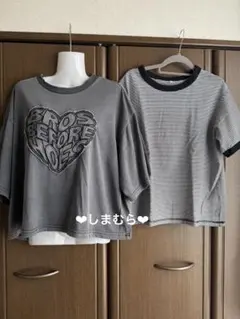 ★美品★ 細ボーダーTシャツ、ダメージ風クロップドTシャツ2枚