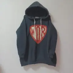 ブラックパーカー フード付き　ダメージ加工　裏起毛　ビッグサイズ