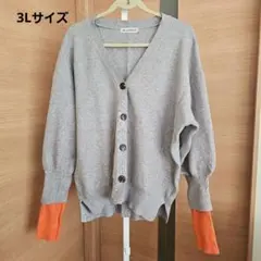 【しまむら】hina&komachi 袖配色 ニットカーディガン 3XL グレー