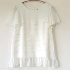 【KUMIKYOKU】アイボリー　フリル　半袖　ティアード　カットソー