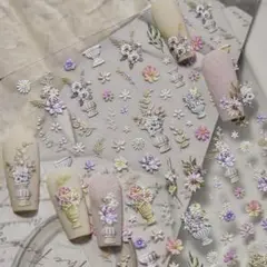 ネイルシール　立体　3D フラワー　ヨーロッパ　ガーデン　花瓶　5041