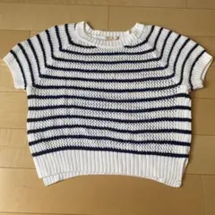 CROLLA アクアガール　トップス　綿ニット　ボーダー　白×紺