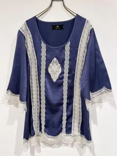 ROJITA ネイビー レース 五分袖チュニック