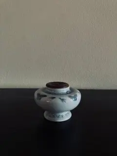 骨董 古伊万里 希少 図変わり印判 狸の秋草涼み 輪花 錆釉フチ 手塩皿