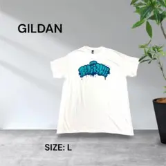 3049☆GILDAN グラフィックロゴTシャツ ホワイト Lサイズ