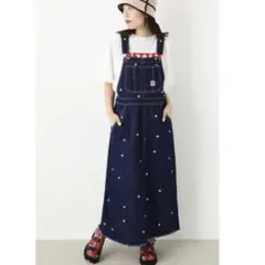 ロデオクラウンズワイドボウル／デニムサロペットスカート／フラワー刺繍