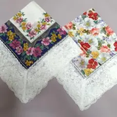 花柄ひざ掛け大判ハンカチ(ランチクロス)　2枚セット