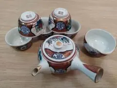 九谷焼 茶器揃 煎茶道具 金彩青粒 鉄仙 唐人図 7点