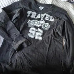 黒いバイクプリント長袖Tシャツ TRAVEL 92