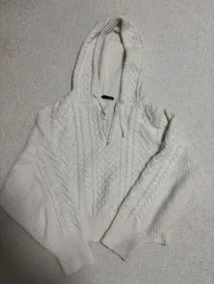 Heather ヘザー ケーブルニット　クロップド丈ハーフジップパーカー