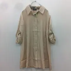 『ルプア』ベージュ ボタン付きシャツ ロールアップ袖 光沢【M-L】長袖