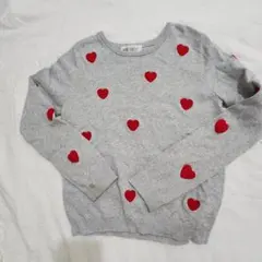 H&M キッズ ハート柄ニットセーター グレー 134/140