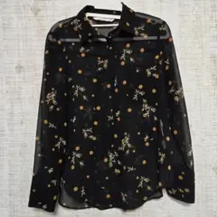 ZARA花柄ドット ブラックシャツ 長袖