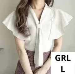 【新品】GRLボウタイフリルスリーブニットトップス [rut910] L